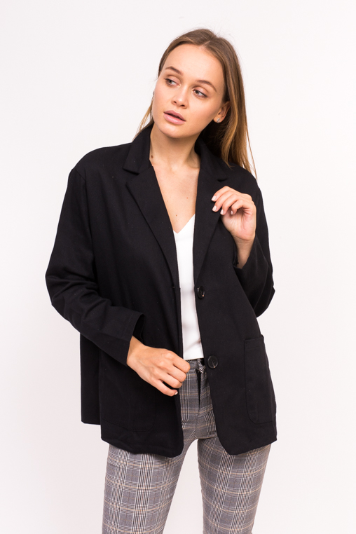 Классический женский пиджак - черный цвет, S