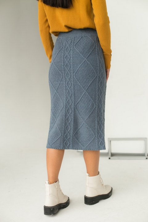 Фото 2 модели 1185 Теплая вязаная юбка LUREX - серая