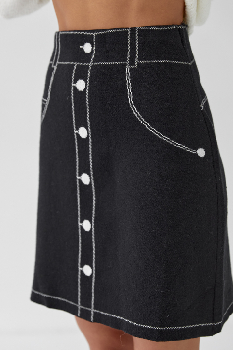Трикотажная мини-юбка с нарисованными пуговицами и карманами - 9707 - купить в Украине | Интернет магазин LUREX