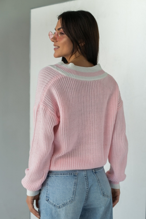 Фото 8 модели 718 Вязаный пуловер с контрастной отделкой LUREX - рожевий