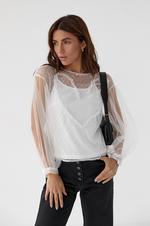 Фото 1 модели 8018 Легкая блуза из прозрачного фатина Paccio - белая