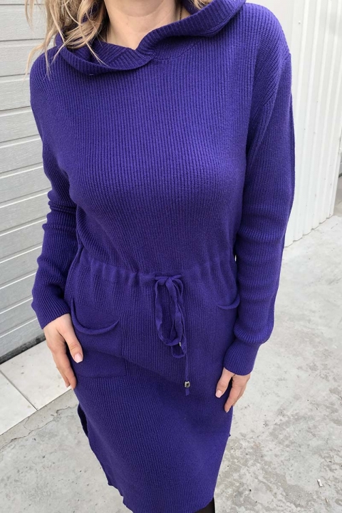 Фото 18 модели 9211-1 Теплое платье с капюшоном и карманами P-M - фиолетовое