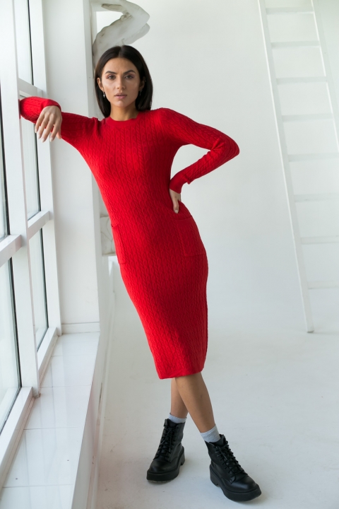 Фото 5 модели 2285 Длинное приталенное платье косичка с карманами ebelieve - червоний
