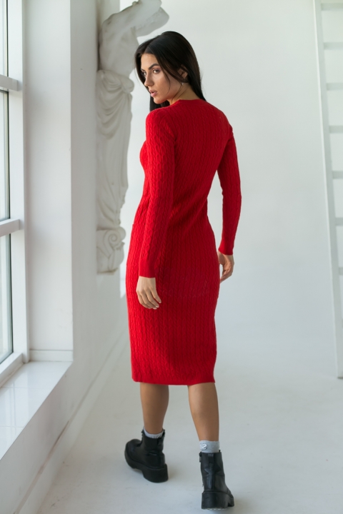 Фото 6 модели 2285 Длинное приталенное платье косичка с карманами ebelieve - красное
