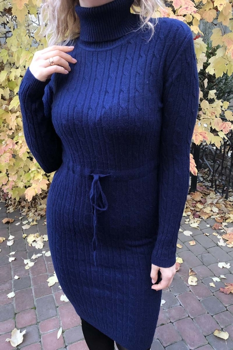 Фото 12 модели 3079 Платье косичка с высоким горлом JUST WOMEN - темно-синее