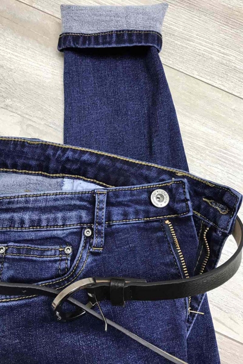 Фото 3 модели jb547 Утепленные джинсы скинни с высокой посадкой ADORO - синие