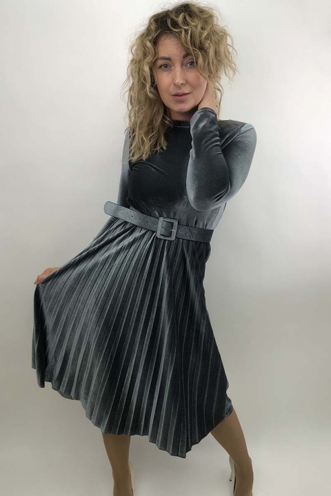 Оксамитова плісована сукня з поясом - 823-1 - купити в Україні | Інтернет магазин LUREX