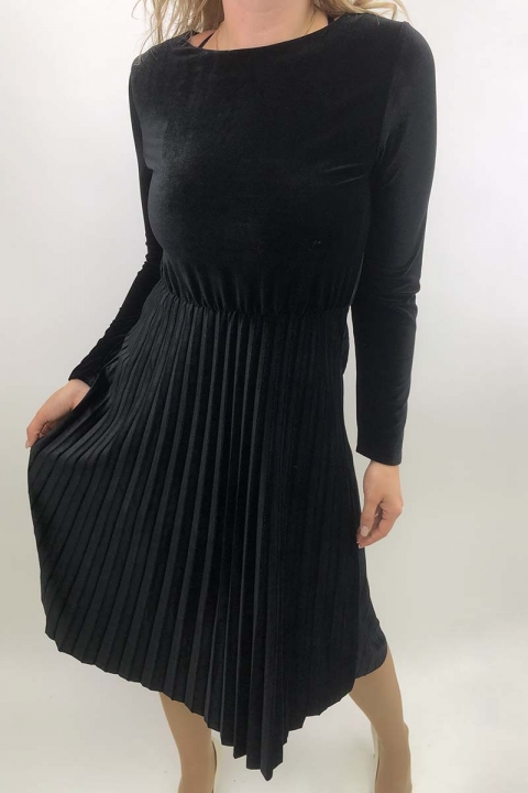 Черное велюровое платье в плиссировку - 823-2 - купить в Украине | Интернет магазин LUREX