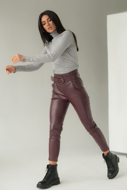 Ошатні шкіряні штани з ременем пряжкою - 6737 - купити в Україні | Інтернет магазин LUREX
