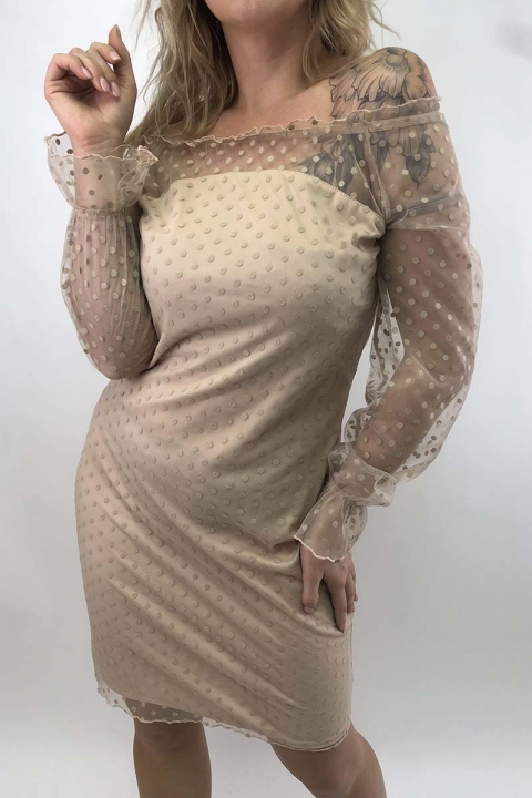 Сукня в горох із прозорою кокеткою - 16540-1 - купити в Україні | Інтернет магазин LUREX