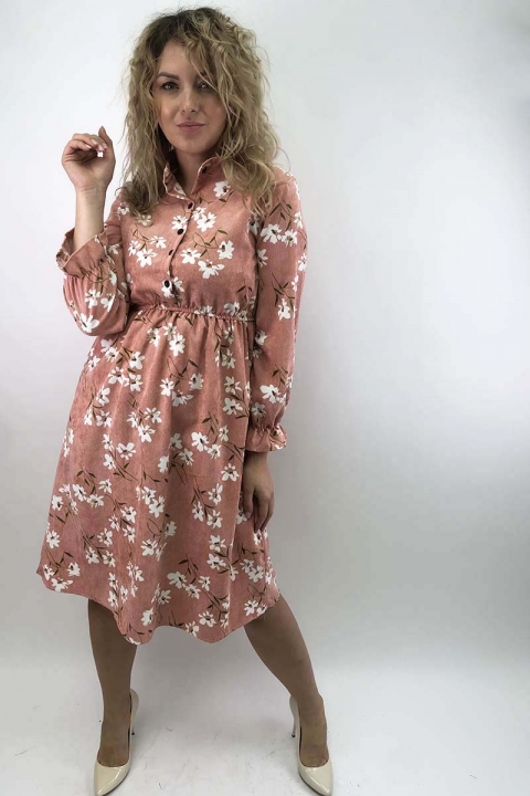 Вельветовое платье с акварельным цветочным принтом - 610-7 - купить в Украине | Интернет магазин LUREX