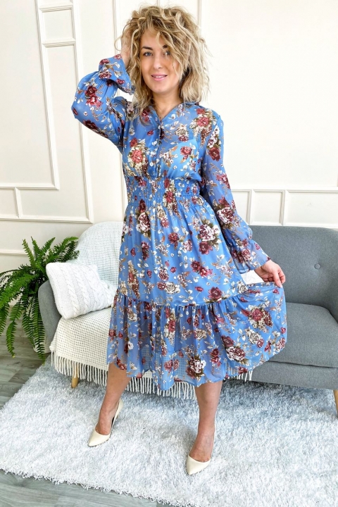 Ошатне шифонове плаття довжини міді з квітковим принтом - 8129 - купити в Україні | Інтернет магазин LUREX