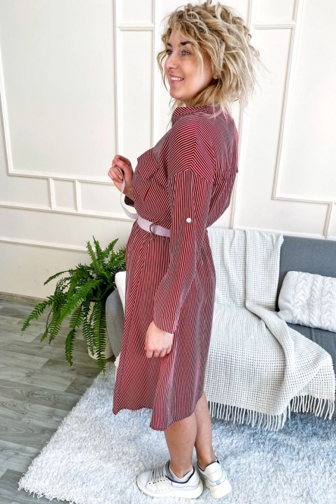 Стильное платье рубашка миди в полоску с поясом - 906-2 - купить в Украине | Интернет магазин LUREX
