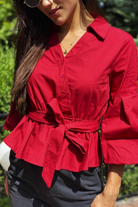 Интересная блуза с объемными рукавами и поясом - 1766 - купить в Украине | Интернет магазин LUREX
