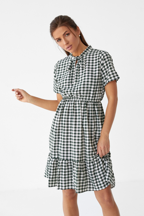 Практичное платье в клетку с рюшами - 905-3 - купить в Украине | Интернет магазин LUREX