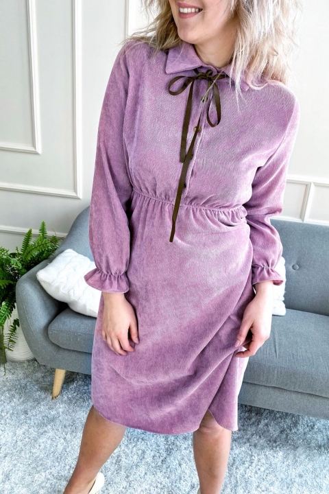 Романтическое вельветовое платье с лентой - 908 - купить в Украине | Интернет магазин LUREX