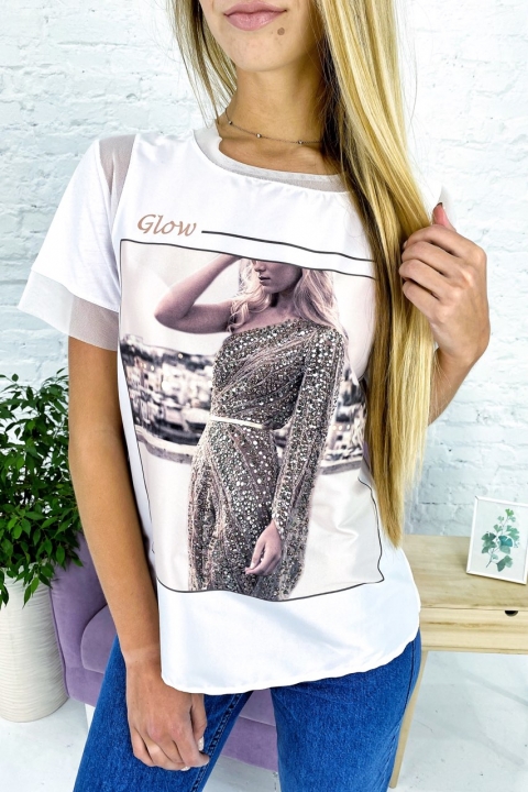 Модная футболка с принтом и вставками из евросетки - 6774 - купить в Украине | Интернет магазин LUREX