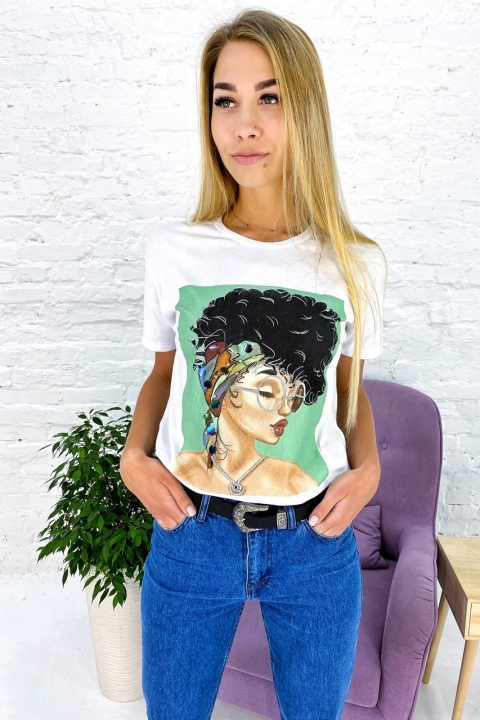 Молодежная футболка с принтом и блестящим декором - 18021 - купить в Украине | Интернет магазин LUREX