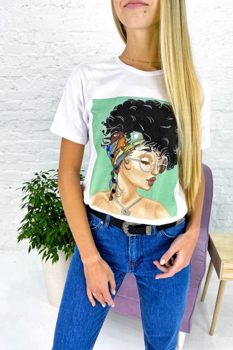 Молодіжна футболка з принтом та блискучим декором - 18021 - купити в Україні | Інтернет магазин LUREX