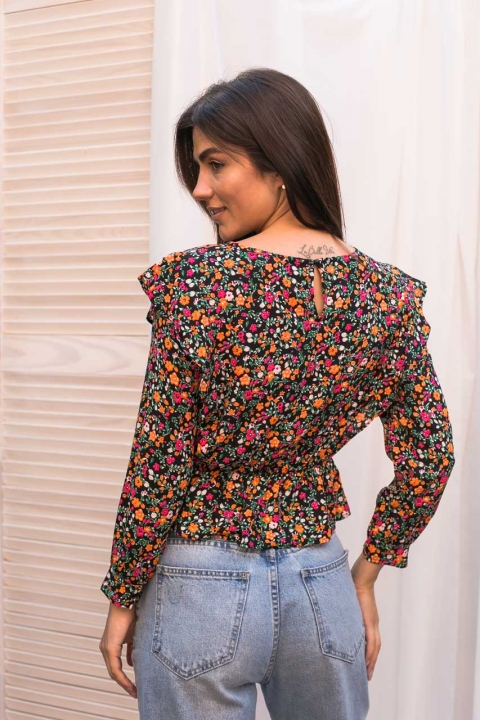 Оригінальна укорочена блуза з рюшами та квітковим принтом - 9861 - купити в Україні | Інтернет магазин LUREX