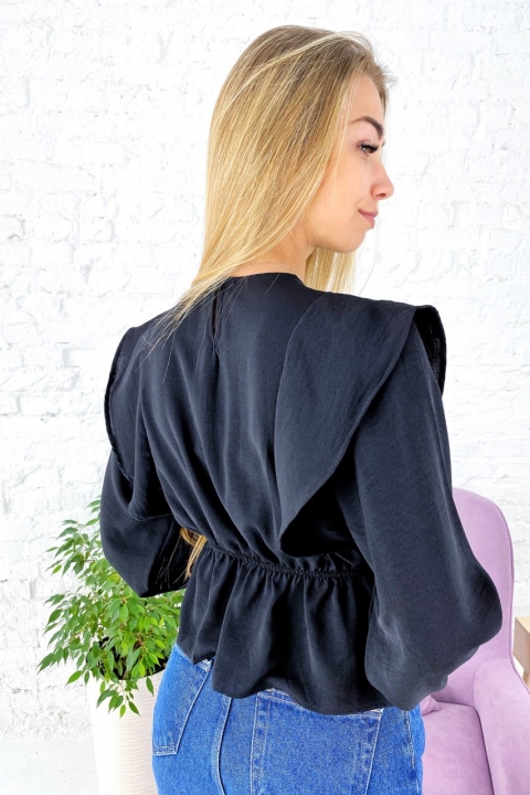 Однотонная блузка с воланами и баской и длинными рукавами - 2052 - купить в Украине | Интернет магазин LUREX