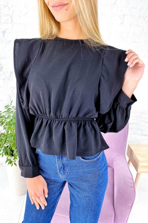 Однотонна блузка з воланами та баскою та довгими рукавами - 2052 - купити в Україні | Інтернет магазин LUREX