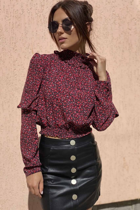 Укороченная блузка с эластичным воротником-стойкой - 9811 - купить в Украине | Интернет магазин LUREX