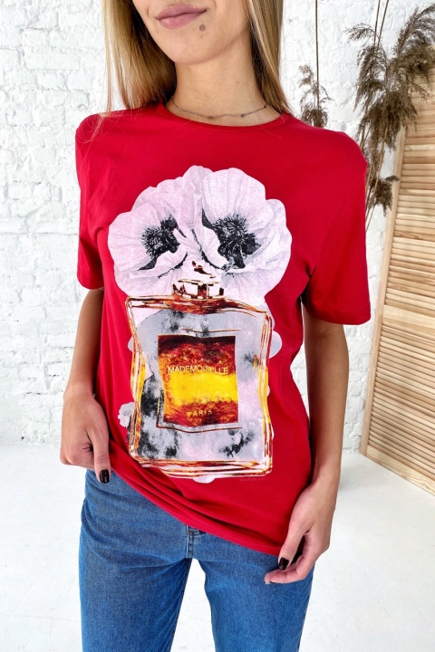 Фешенебельная футболка с принтом парфюм и цветы - 1532 - купить в Украине | Интернет магазин LUREX