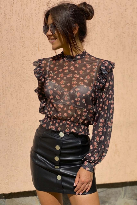 Бесподобная блуза сетка с принтом розы - 2052-1 - купить в Украине | Интернет магазин LUREX