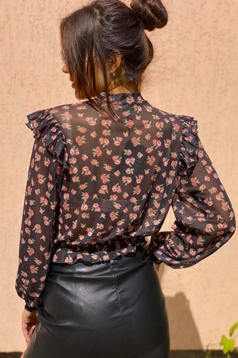 Бесподобная блуза сетка с принтом розы - 2052-1 - купить в Украине | Интернет магазин LUREX