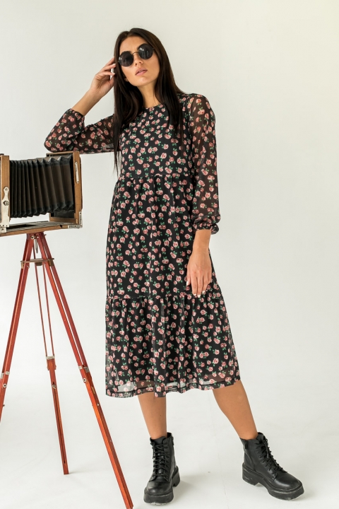 Женственное платье миди с интересным цветочным принтом - 2073 - купить в Украине | Интернет магазин LUREX