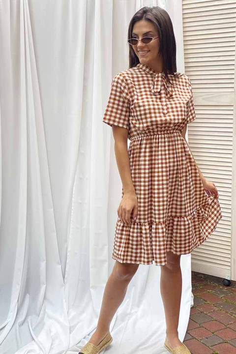 Платье в клетку с коротким рукавом - 905-4 - купить в Украине | Интернет магазин LUREX