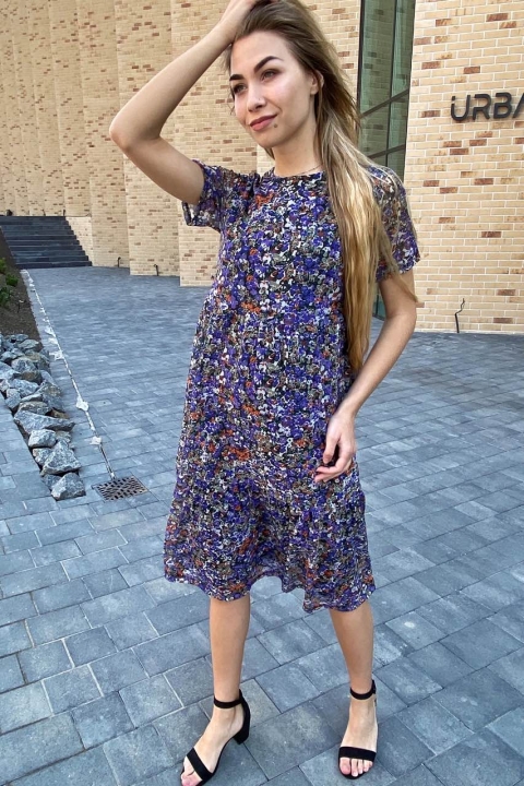 Літнє плаття міді із сітки з принтом - 2073-1 - купити в Україні | Інтернет магазин LUREX