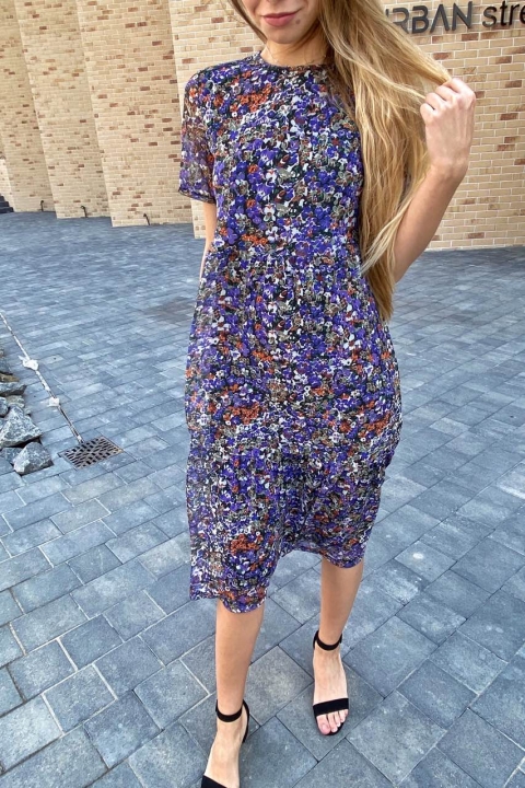 Летнее платье миди из сетки с принтом - 2073-1 - купить в Украине | Интернет магазин LUREX