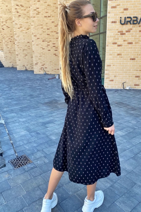 Повітряна сукня міді з принтом якоря - 9150-1 - купити в Україні | Інтернет магазин LUREX