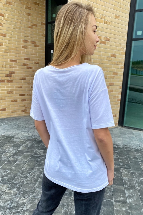 Хлопковая женская футболка с принтом и брошью - 12039 - купить в Украине | Интернет магазин LUREX