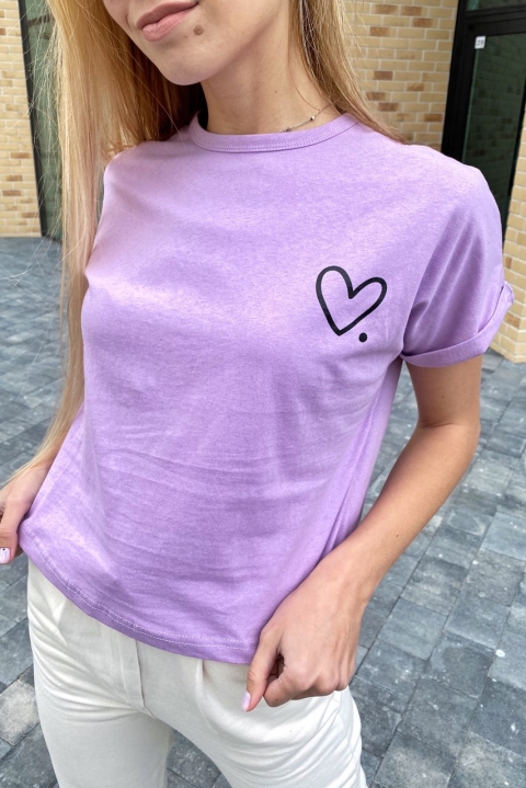 Укороченная хлопковая футболка женская с принтом сердце - 1539-2 - купить в Украине | Интернет магазин LUREX