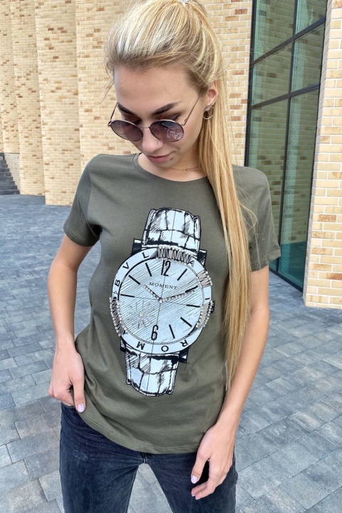 Красива жіноча футболка з принтом і вишивкою камінням - 4066 - купити в Україні | Інтернет магазин LUREX