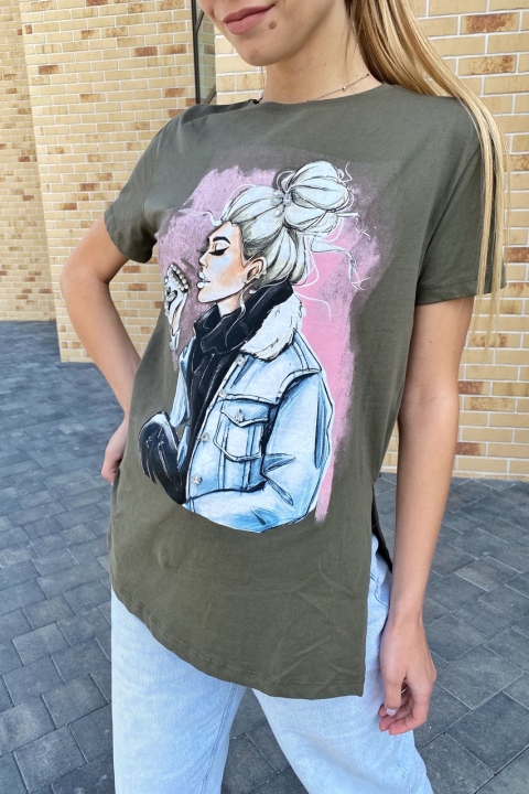 Довга жіноча футболка з розрізами з боків і принтом - 3901-1 - купити в Україні | Інтернет магазин LUREX
