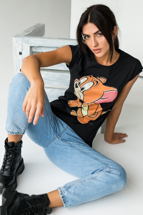 Женская коттоновая футболка с рисунком в стиле Pop-Art - 4367 - купить в Украине | Интернет магазин LUREX