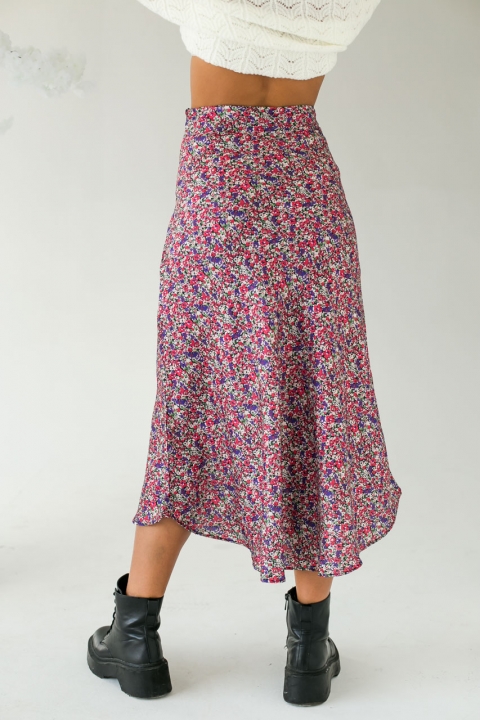 Атласная юбка миди с акварельным принтом - 9966 - купить в Украине | Интернет магазин LUREX