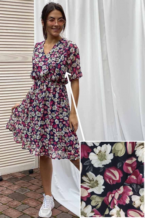 Квіткова сукня з рюшами та невеликою вадою - j2001-4 - купити в Україні | Інтернет магазин LUREX