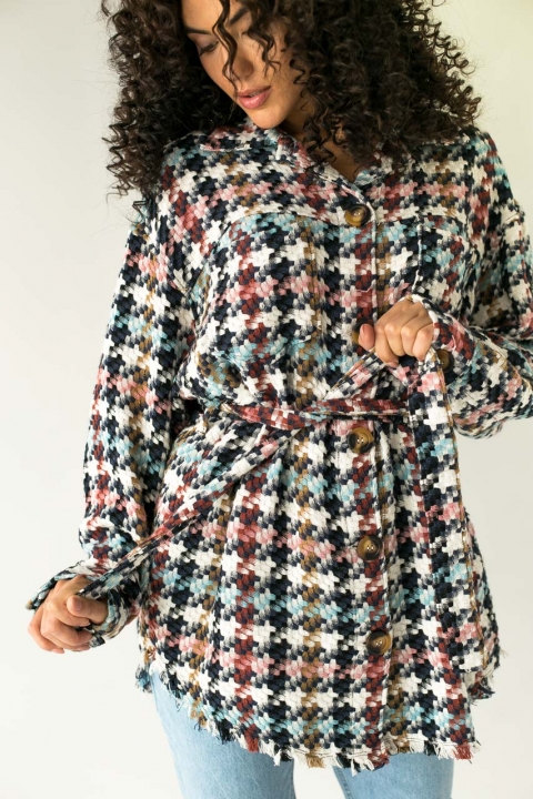 Сорочка пальто в клітинку з поясом - 20311 - купити в Україні | Інтернет магазин LUREX