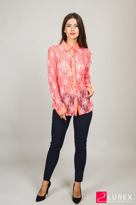 Фото 7 модели 1167 Кружевная блуза с воротником-стоечкой Misslinda - кораловий
