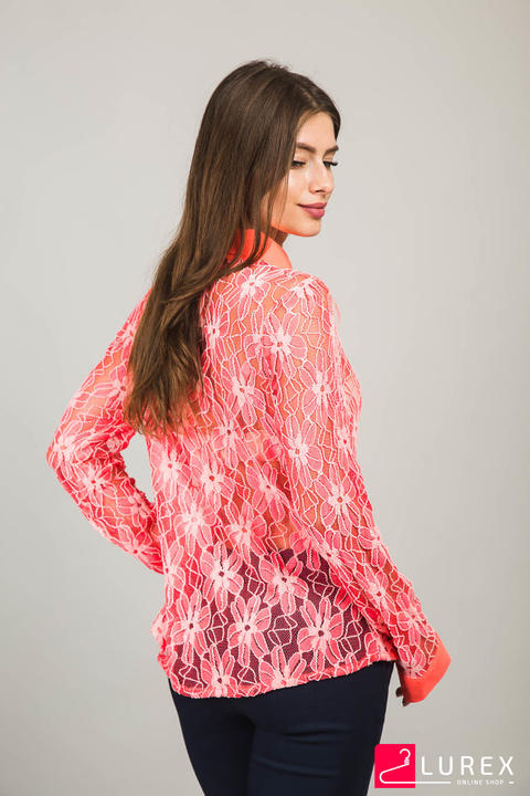 Фото 8 модели 1167 Кружевная блуза с воротником-стоечкой Misslinda - кораловий