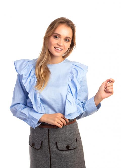 Фото 1 модели 30273 Элегантная блуза с рюшами Bel Mode - блакитний
