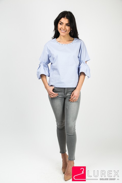Фото 2 модели 9517 Романтическая блуза с рукавами-рюшами EVIS - блакитний