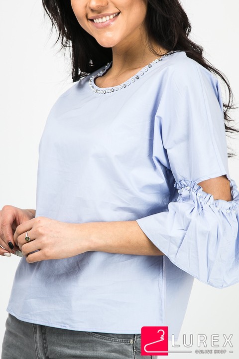 Фото 4 модели 9517 Романтическая блуза с рукавами-рюшами EVIS - голубая