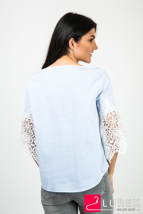 Фото 3 модели 822 Блуза с рукавами из кружева-макраме M-V - блакитна