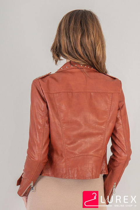 Фото 3 модели F611 Женская куртка косуха из экокожи D.D.STYLE - коричневая